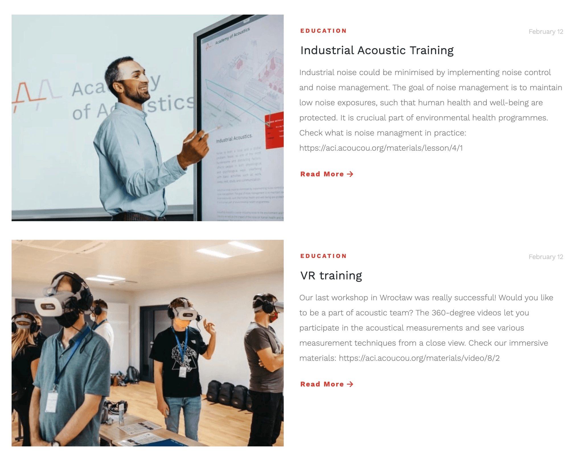 Web Design for Academy of Acoustics — design detail